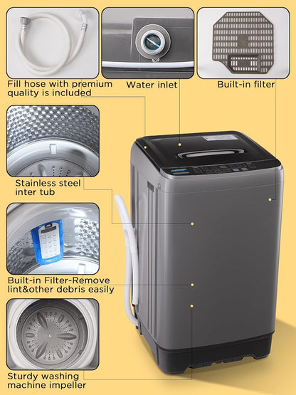 17.7 lbs Full-Automatic Washing Machine with LED Display, Portable Compact Laundry Washer with