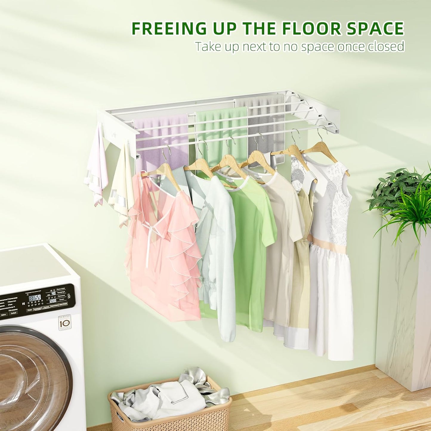Wall Mounted Drying Rack for Laundry 40'', Folding Drying Rack Clothing Wall Mount with 5 Rods and