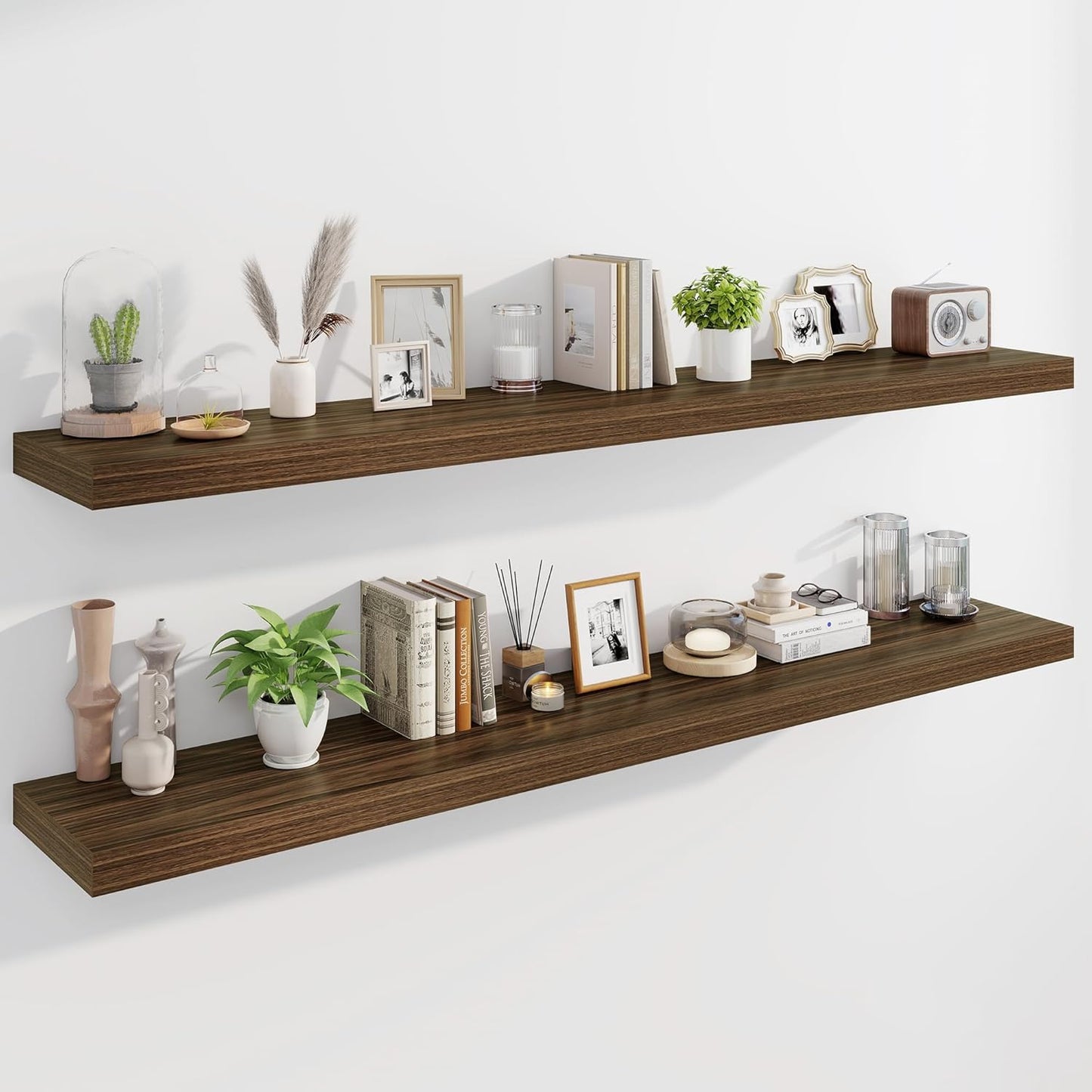 Marsmiles 72" Floating Shelves for Wall, Wooden Shelves with Invisible Brackets Set of 2, Rustic