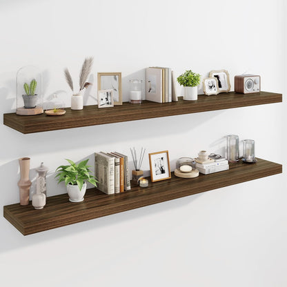 Marsmiles 72" Floating Shelves for Wall, Wooden Shelves with Invisible Brackets Set of 2, Rustic