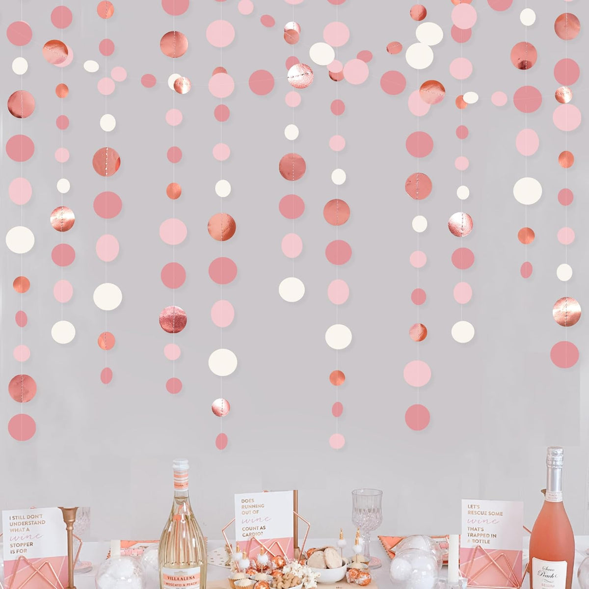 Rose Gold Party Decorations Dusty Pink Circle Dots Garland Blush Pink Hanging Paper Polka Dot