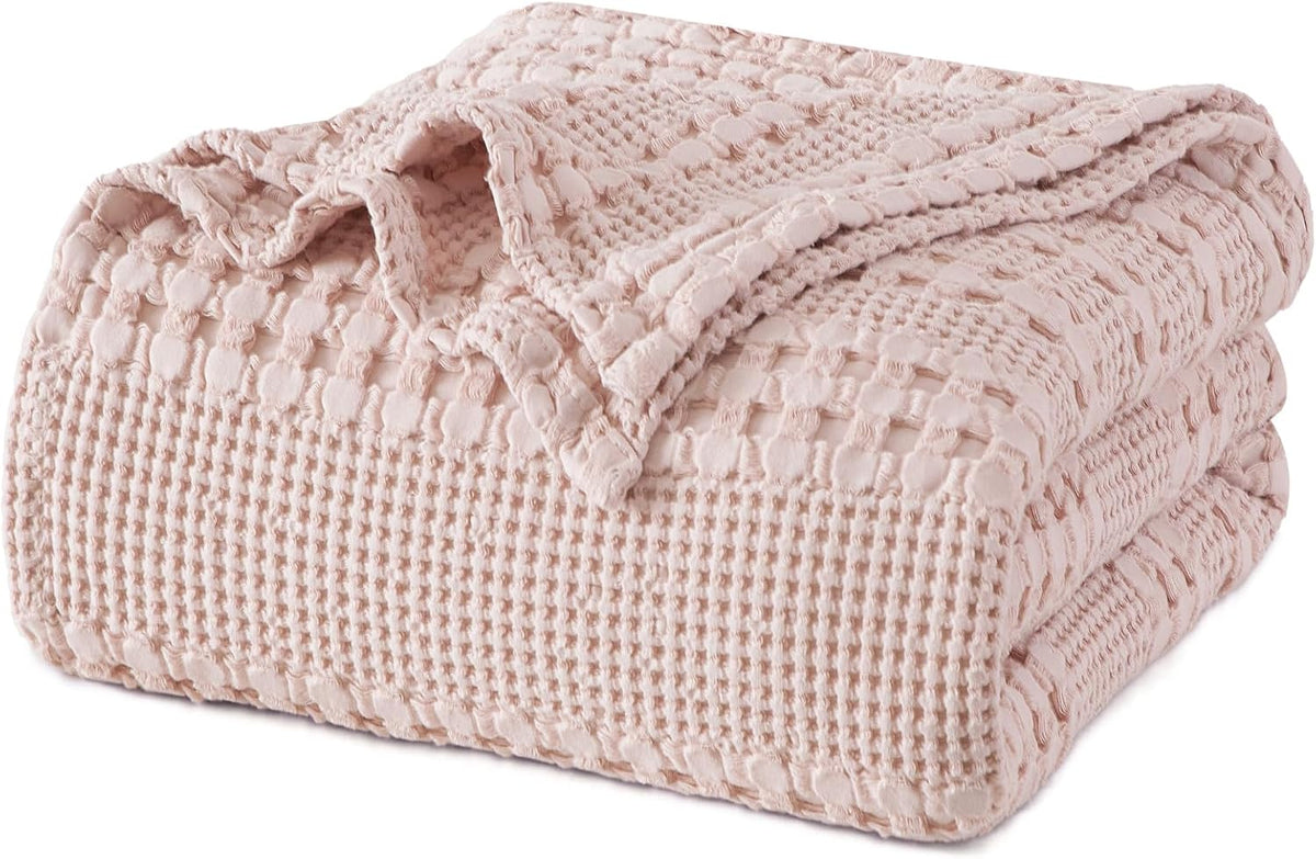 PHF 100% Cotton Waffle Weave Blanket King Size, Soft Lightweight Breathable Cozy Summer Blankets