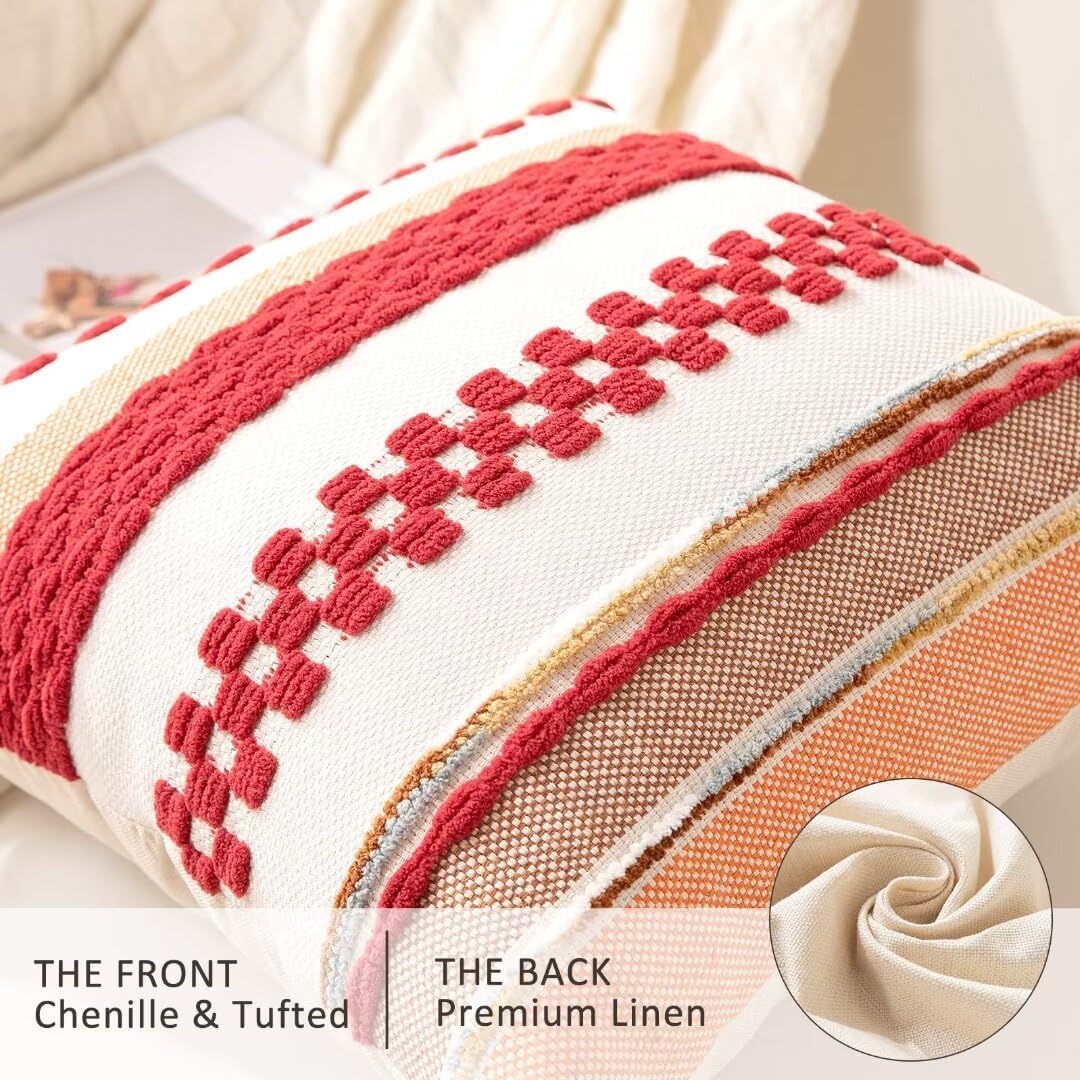 Boho Throw Pillow Covers 18x18 Set of 2 Christmas Decorative Cushion Case Striped Square Pillows