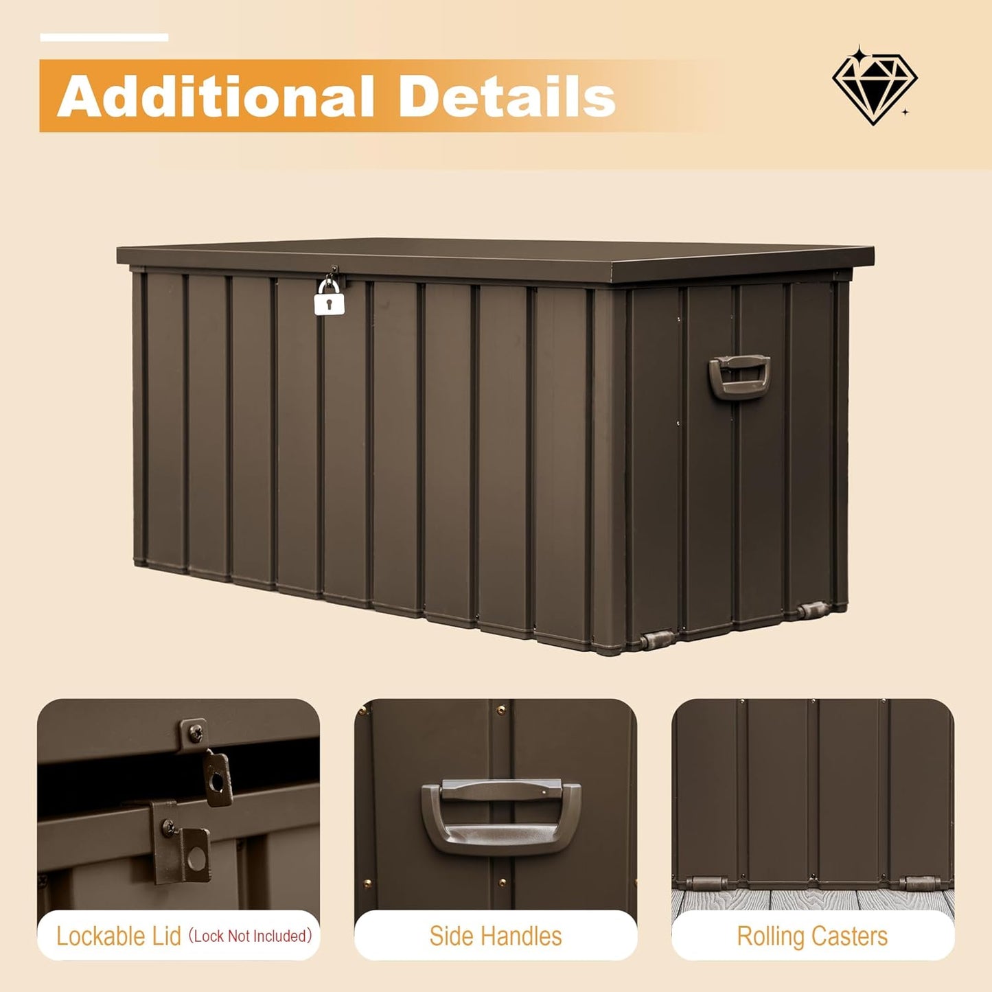 Domi 160 Gallon Deck Box, Outdoor Metal Lockable Storage Cabinet, Waterproof Steel Outdoor Bench