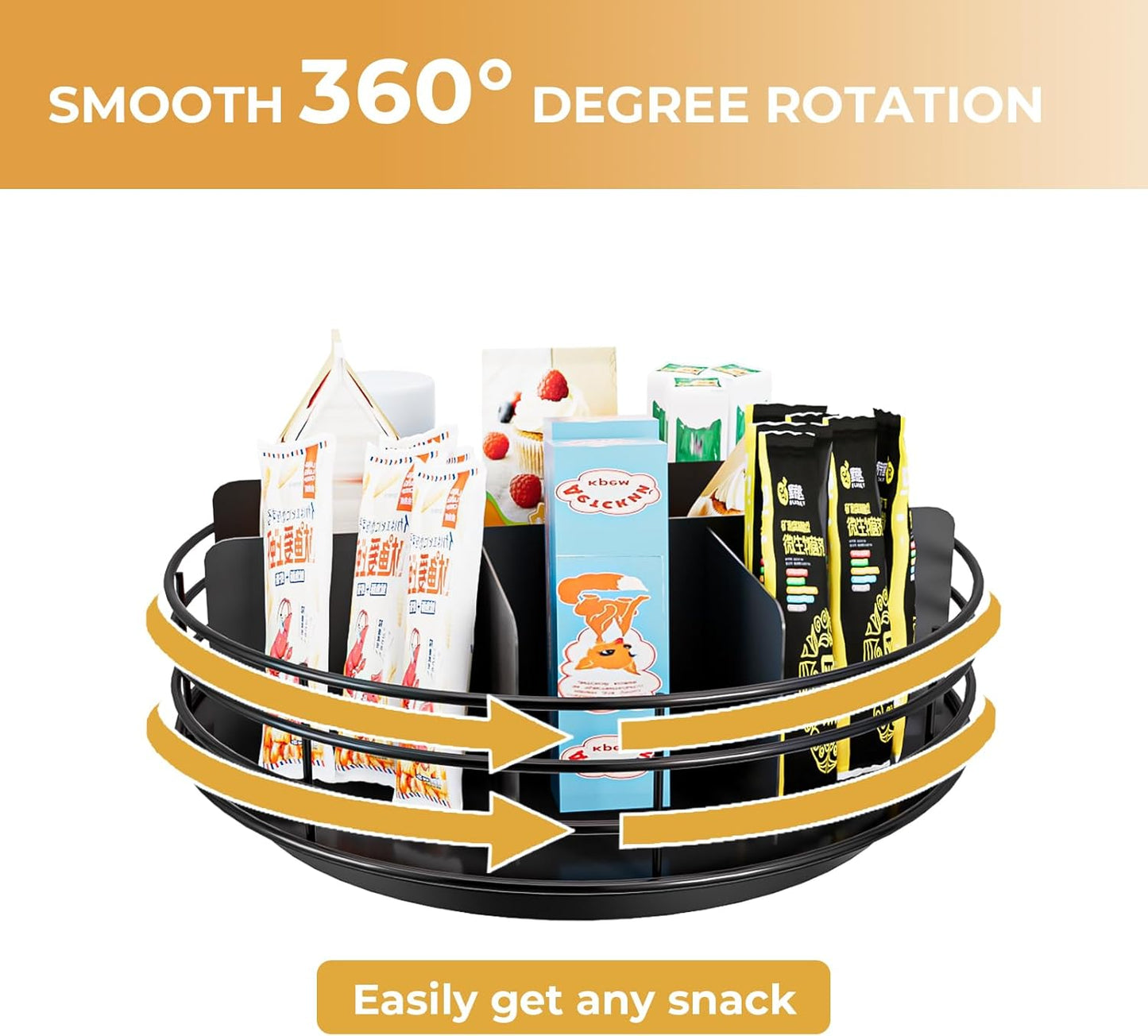 Snack Organizer - Versatile Snack Storage, Lazy Susan with Convenient Grab-and-Go Design, Metal