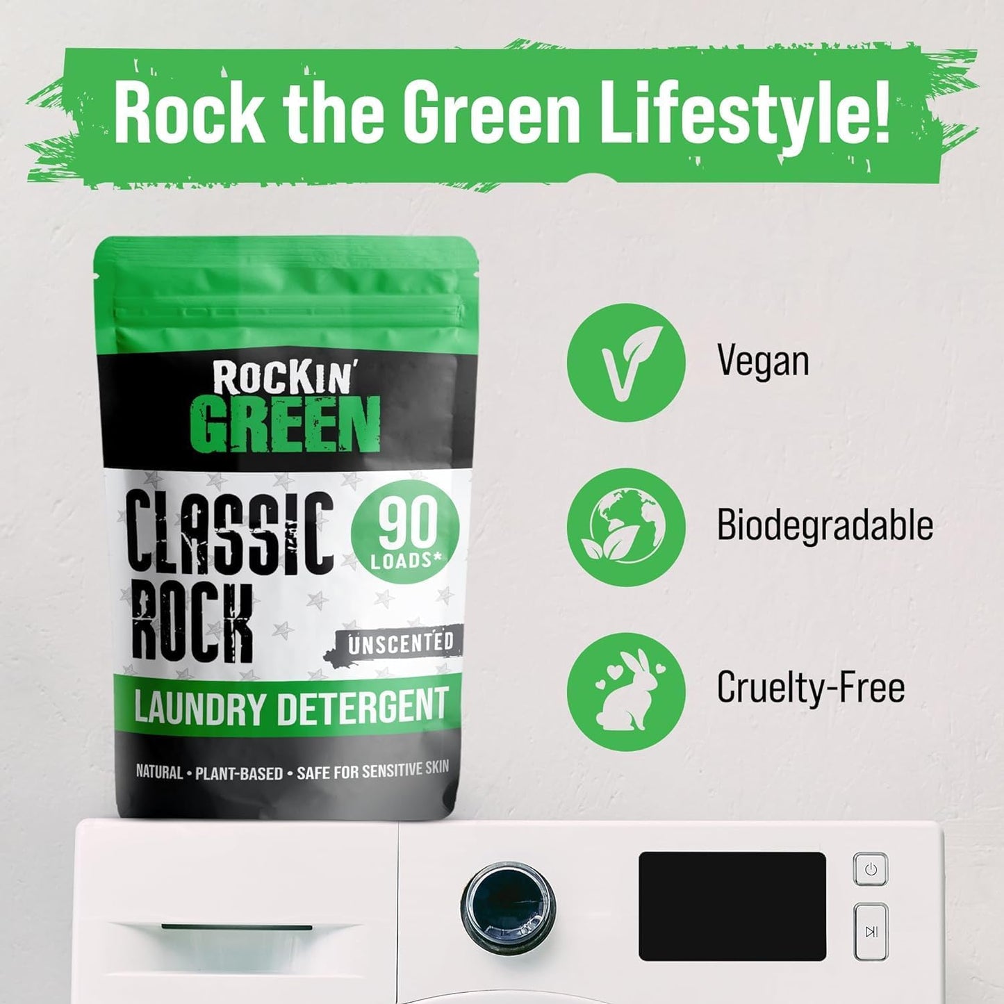 Rockin' Green Classic Rock Laundry Detergent Powder (90 Loads) - All Natural Laundry Detergent