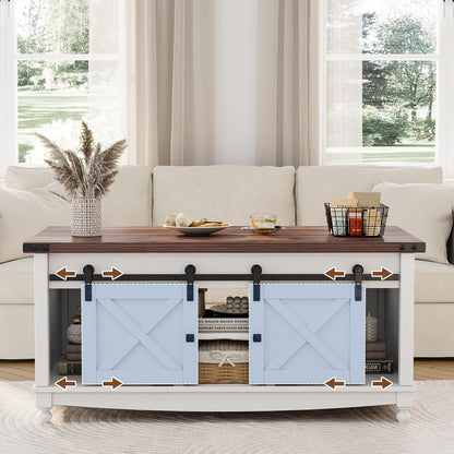 48" Farmhouse Lift Top Coffee Table with Storage Sliding Barn Door & Large Hidden Compartment