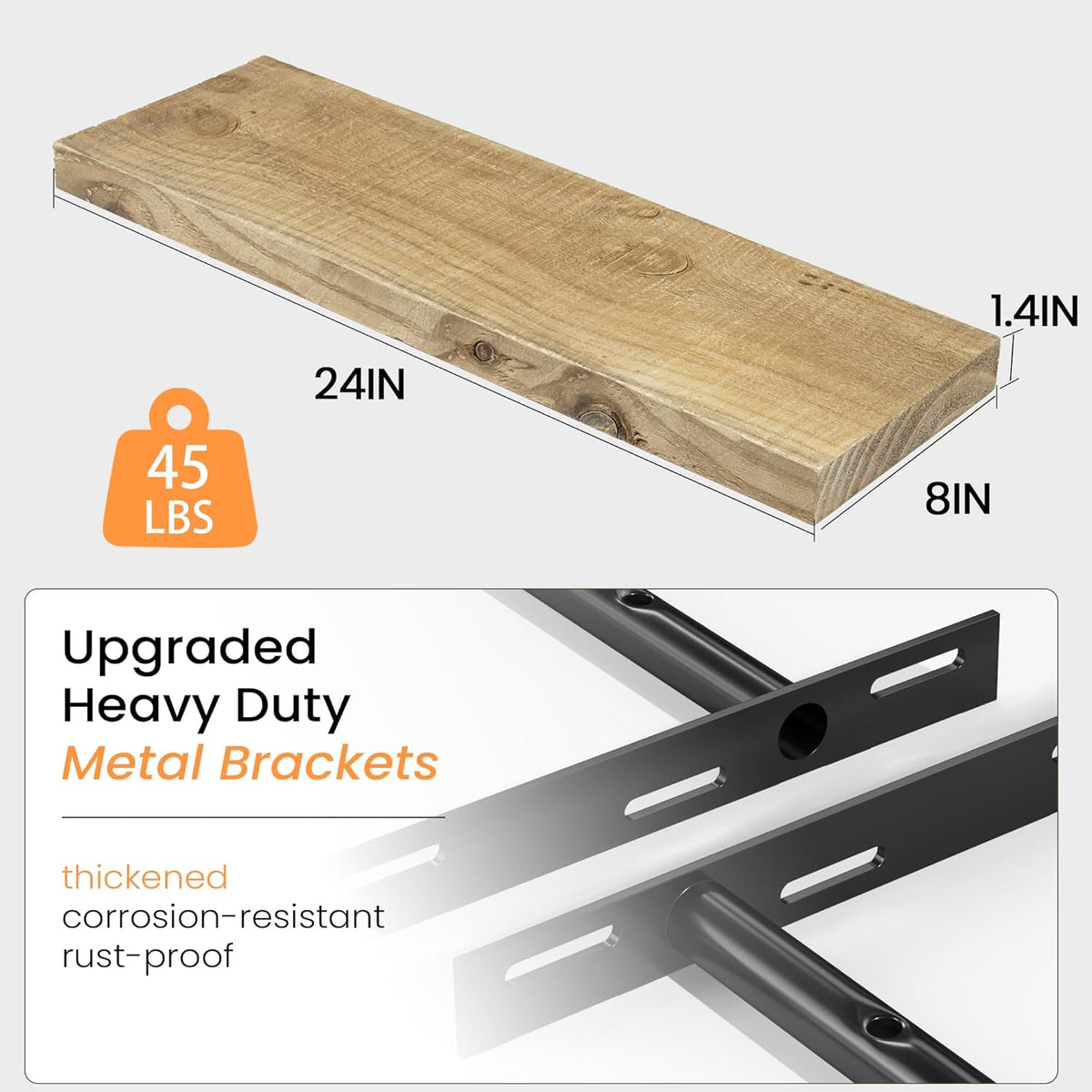 Fun Memories Floating Shelves for Wall Decor, 24"x8" Rustic Reclaimed Wood Shelves, Heavy-Duty Wall