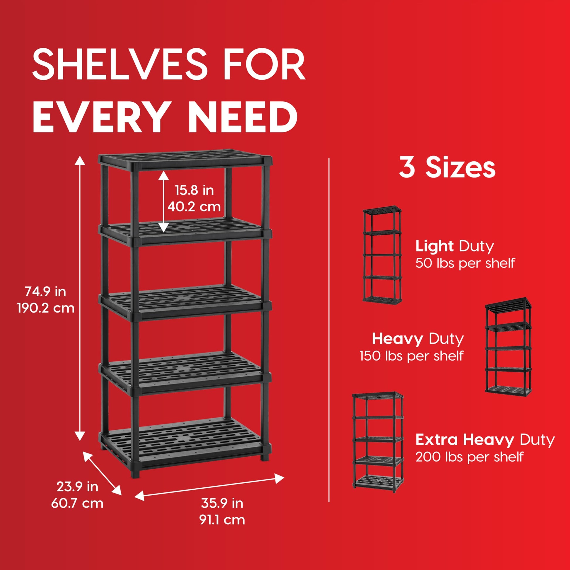 IRIS USA Plastic Storage Shelves |Made in USA| 75"H x 36"W x 24"D - Black