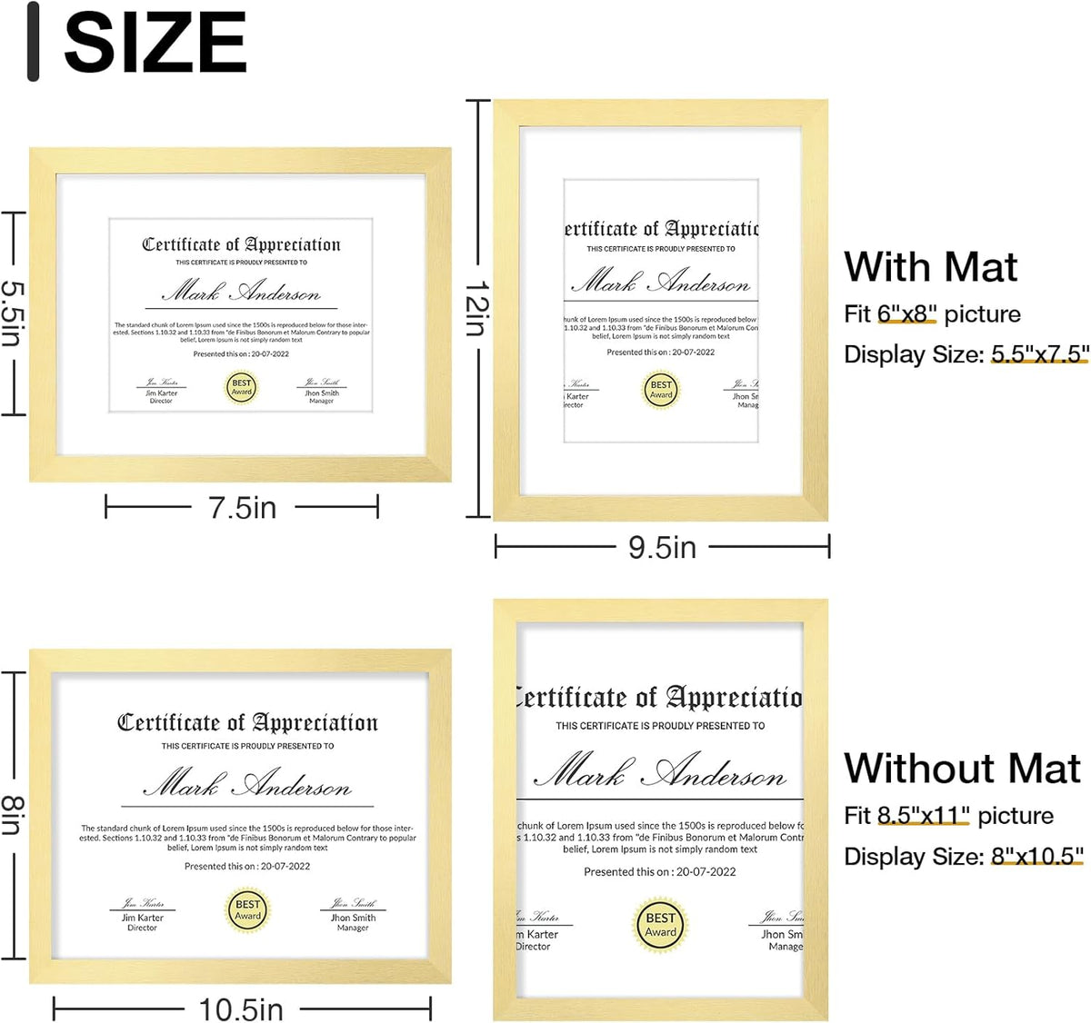Vittanly 8.5x11 Picture Frames Set of 9, Shatter Resistant Plexiglass, Display 6x8 Pictures with