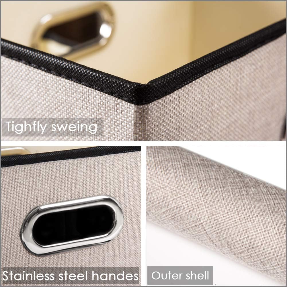 PRANDOM Foldable Storage Bin with Lid [3-Pack] Linen Fabric Decorative Storage Box Organizer