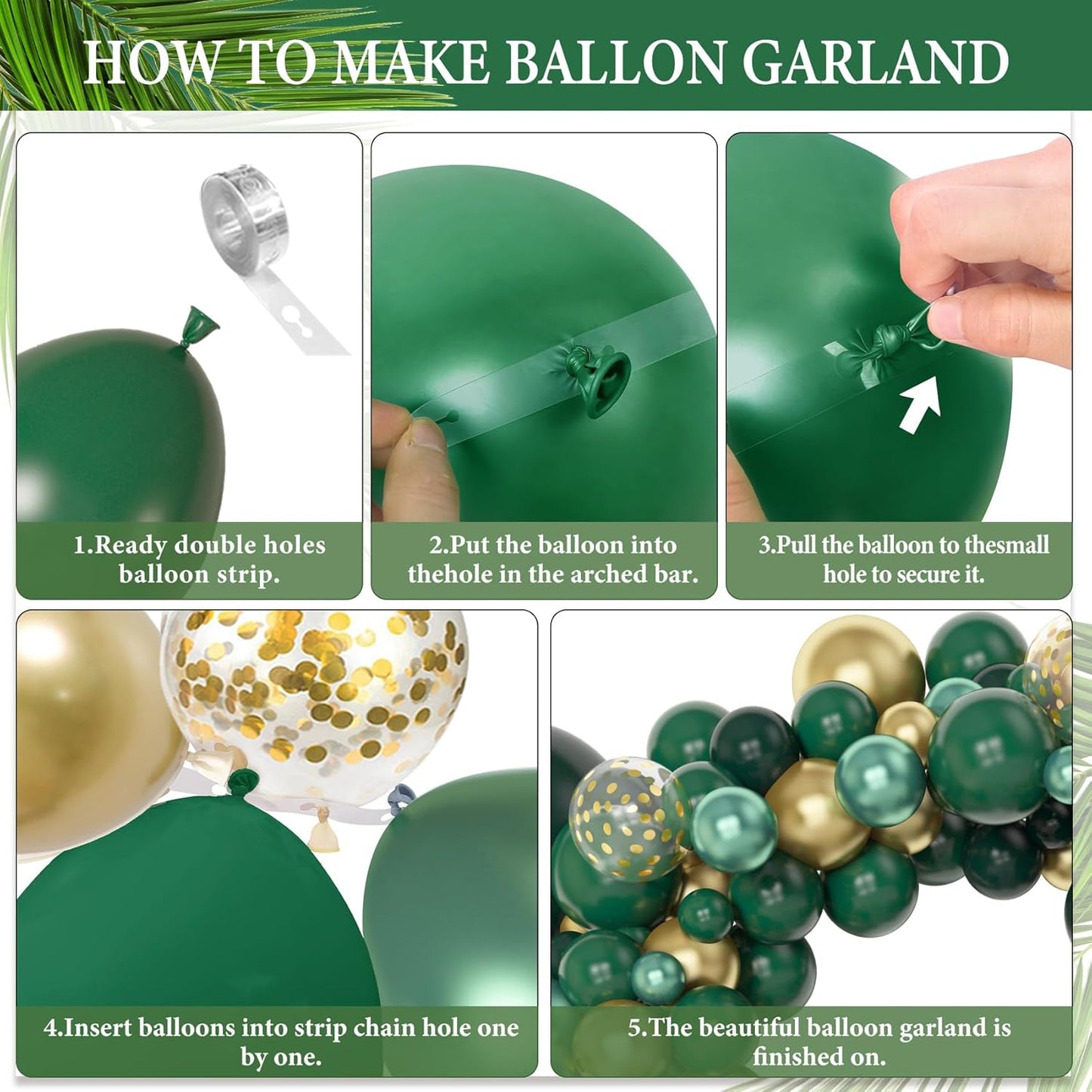 Amandir 153pcs Green and Gold Balloon Garland Arch Kit, Different Sizes 18 12 10 5 inch Green Latex