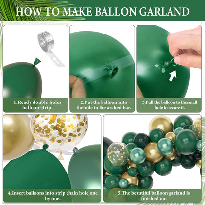 Amandir 153pcs Green and Gold Balloon Garland Arch Kit, Different Sizes 18 12 10 5 inch Green Latex