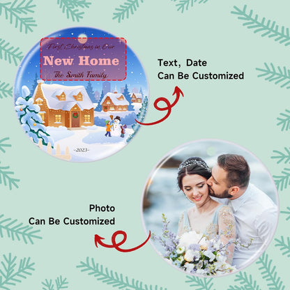 Personalized First Christmas in Our New Home Hanging Ornament 2025, Ceramic Custom Photo Ornament