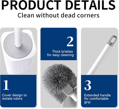 Toilet Brush & Holder Set, Lightweight Plastic Handle, Space Saving for Storage, Deep Cleaning