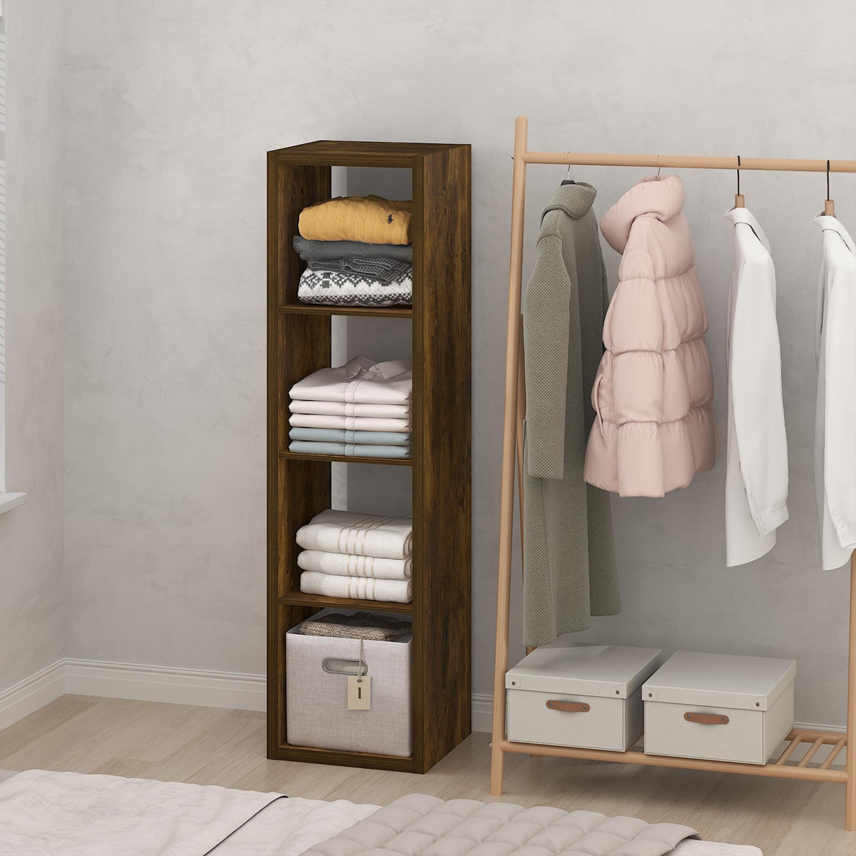 Furinno Cubic Extra Thick 4-Cube Closet Organizers and Storage, Amber Pine