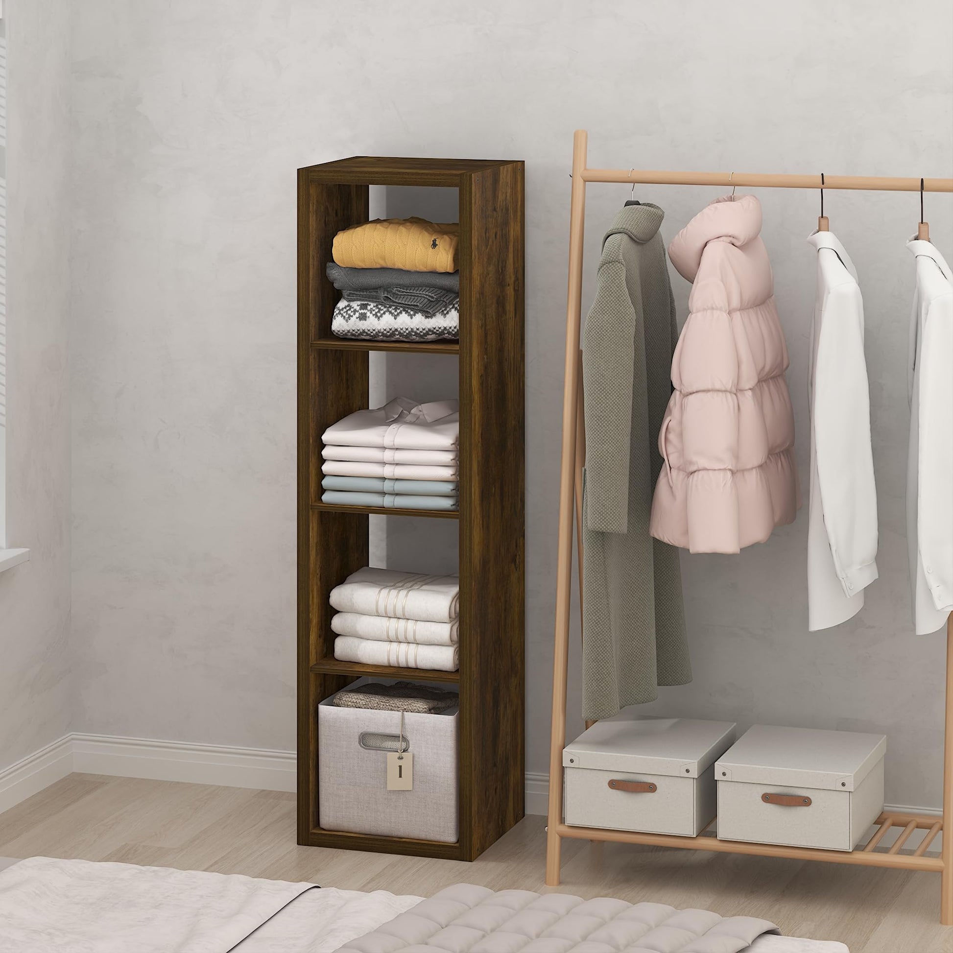 Furinno Cubic Extra Thick 4-Cube Closet Organizers and Storage, Amber Pine