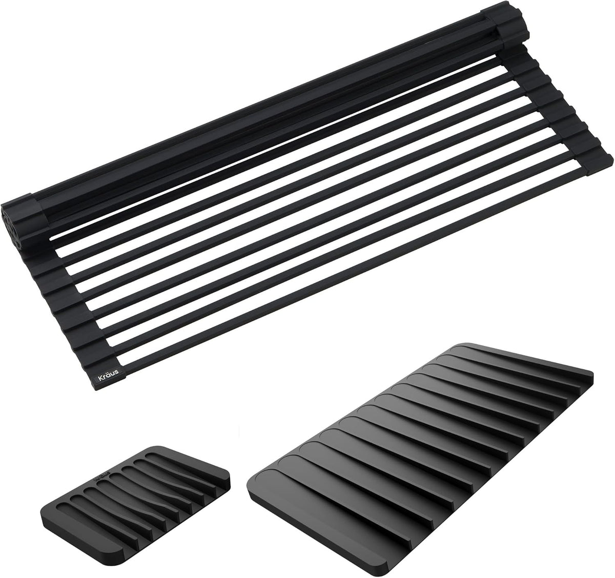 Kraus Roll Up Dish Drying Rack with Self-Draining Silicone Dish Drying Mat and Silicone Soap Dish