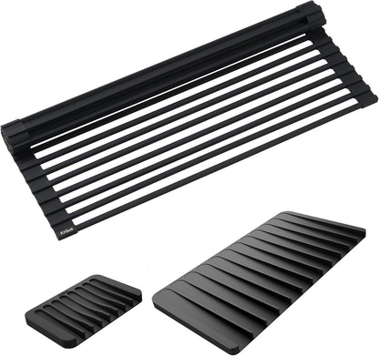 Kraus Roll Up Dish Drying Rack with Self-Draining Silicone Dish Drying Mat and Silicone Soap Dish