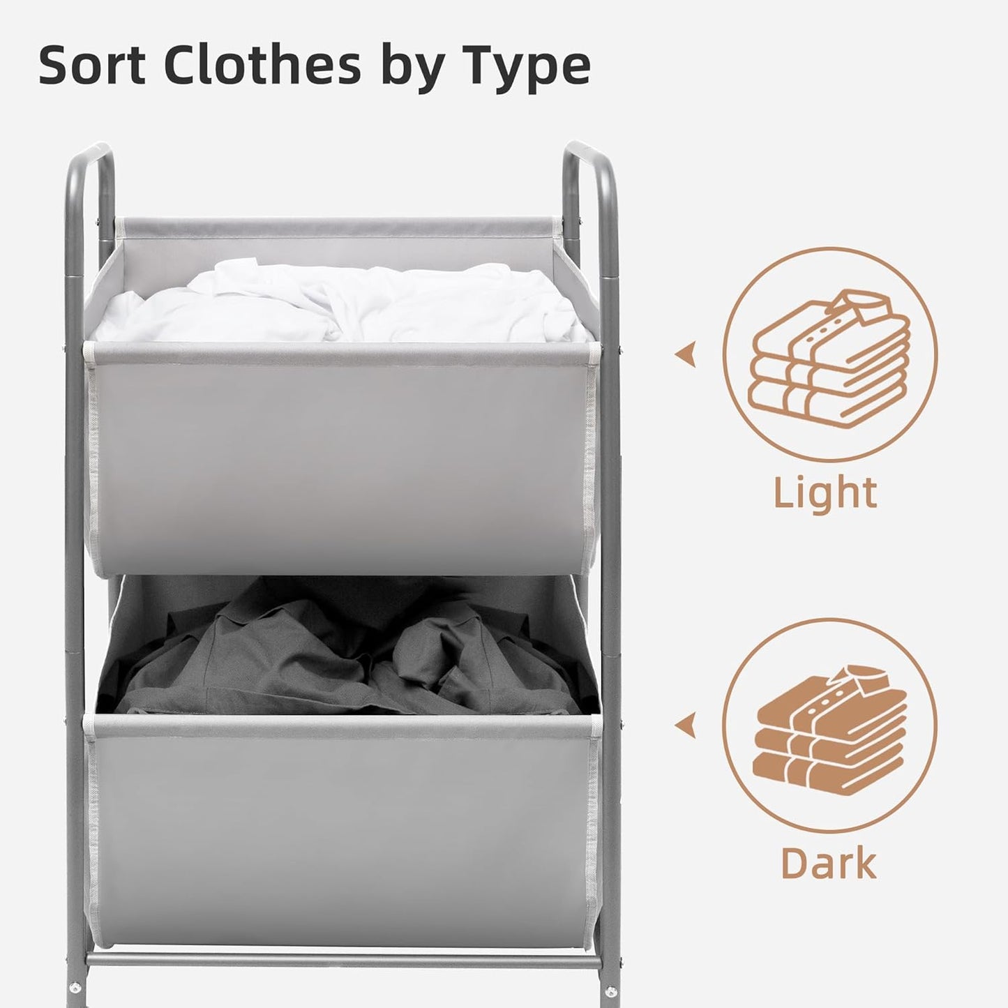 STORAGE MANIAC 80 Liters Vertical Rolling Laundry Hamper, 2 Section Laundry Sorter with Wheels and