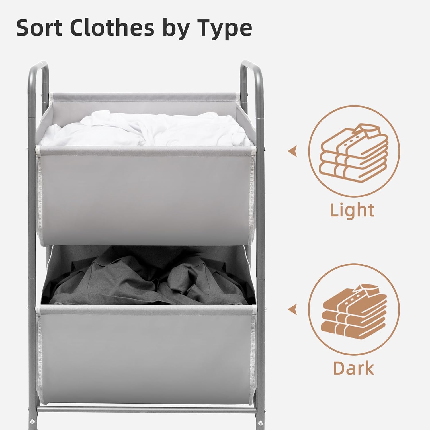 STORAGE MANIAC 80 Liters Vertical Rolling Laundry Hamper, 2 Section Laundry Sorter with Wheels and
