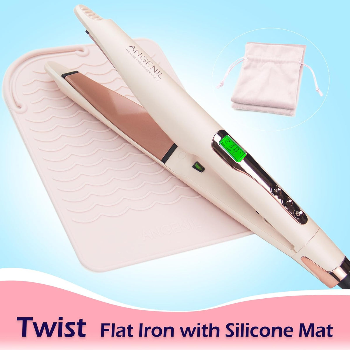 ANGENIL Pro Twist Flat Iron Hair Straightener, 2 in 1 Straightener and Curling Iron for Women