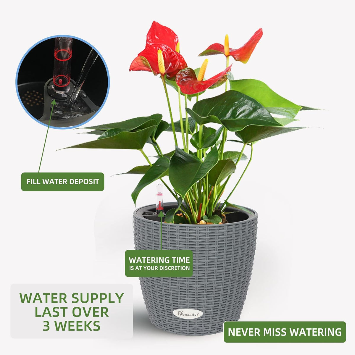 Dexceder 9x8 Inches Rattan Self Watering Planter Indoor Outdoor, Inner Pot Design, Thickened Table