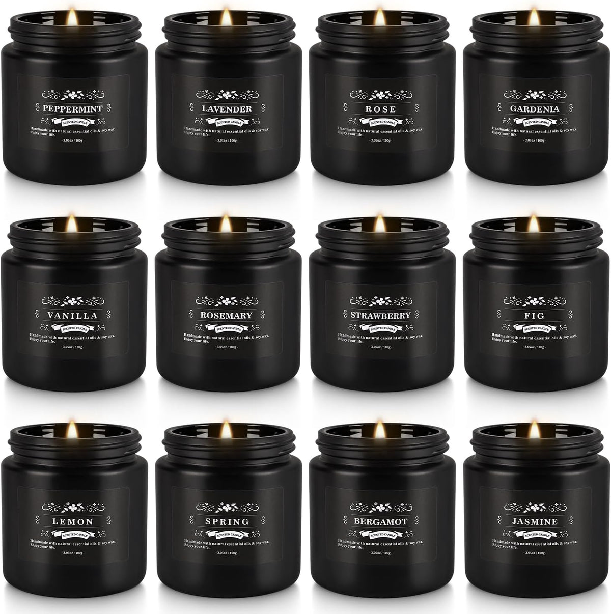 Scented Candle Set 12 Pack,Black, Candle for Home Scented, Odor Eliminating, Stress Relief, Long