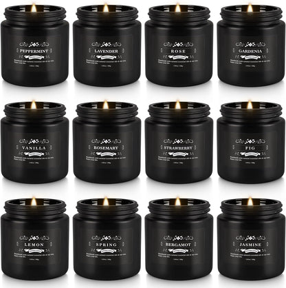 Scented Candle Set 12 Pack,Black, Candle for Home Scented, Odor Eliminating, Stress Relief, Long