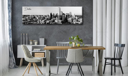Black and White Wall Art Dallas Skyline Cityscape Skyscrapers Canvas Print Painting Landscape Texas