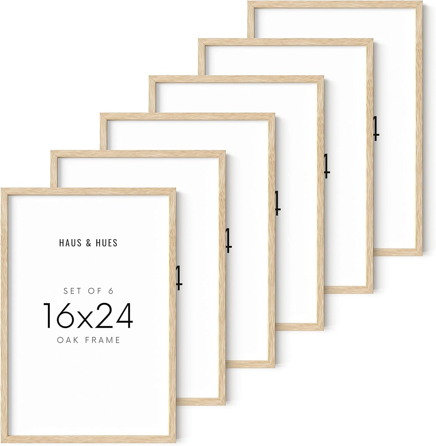 HAUS AND HUES 16x24 Picture Frames - Set of 6, Natural Oak Wood, Beige, 16x20 in, Rectangular, Wall