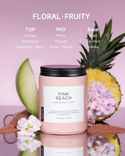M&SENSE Pink Beach Sands Jar Candle, 19.4oz Pineapple Coconut Scented Natural Soy Candles for Home