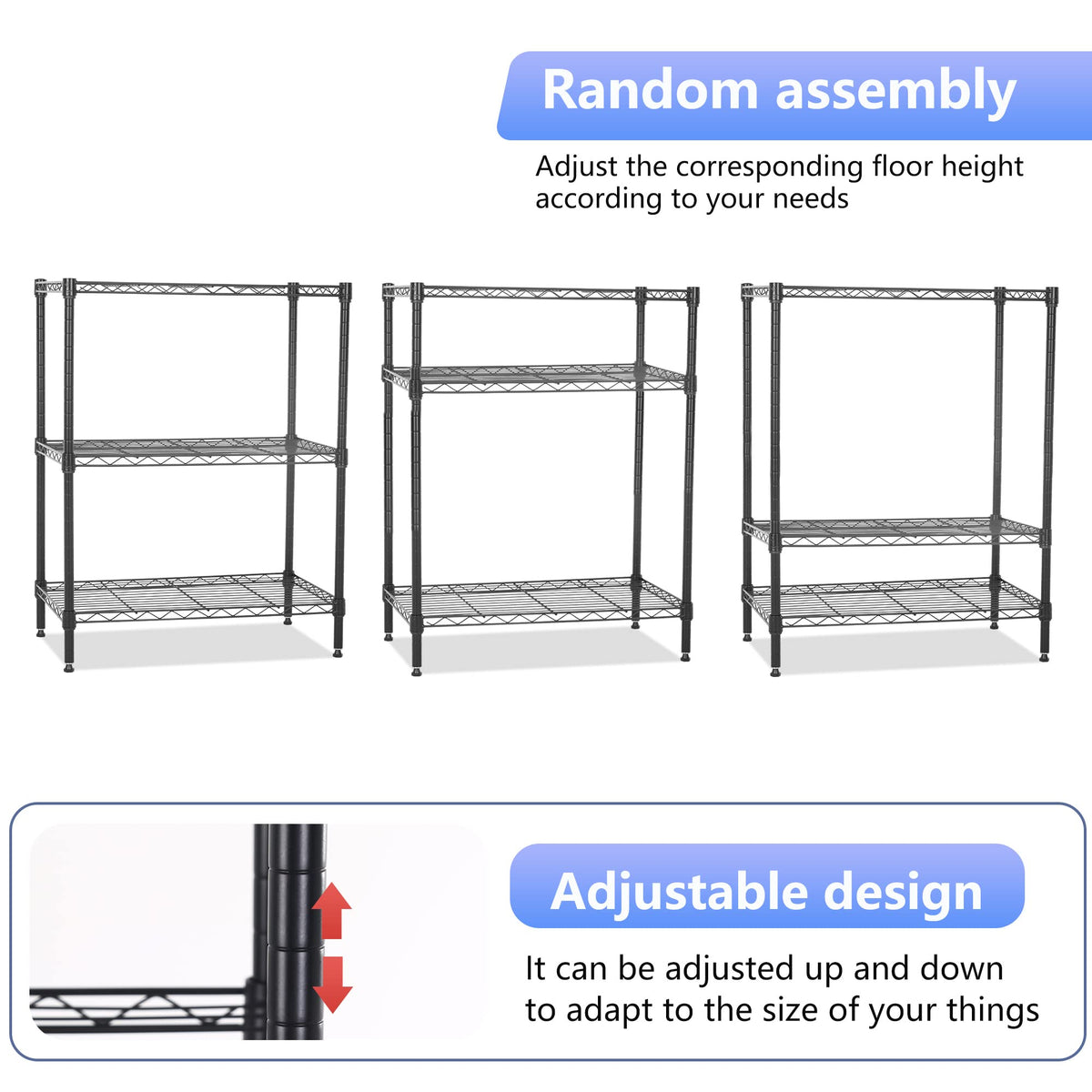 FDW Wire Shelving Units Adjustable Metal Storage Rack 23D x 13W x 30H 3 Tier Pantry Shelves NSF