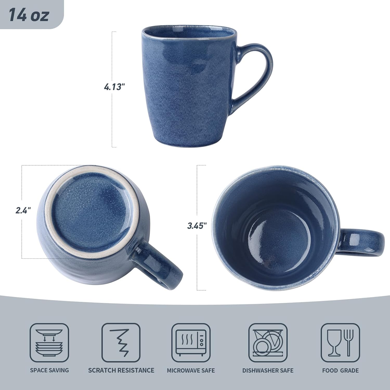 famiware Aurora Coffee Mugs, 14oz Mug Set of 4, Stoneware Mug, Cups for Kitchen, Cappuccino, Latte