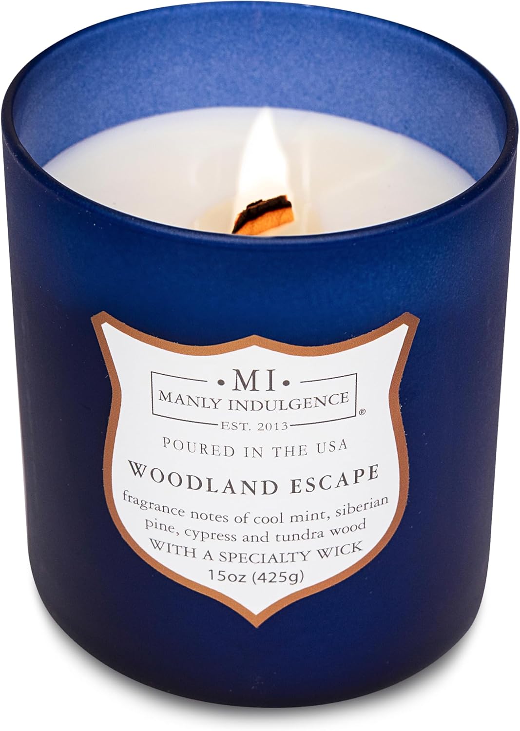 Manly Indulgence Woodland Escape Scented Candles for Men, 15 oz Wooden Wick, Premium Soy Blend Wax