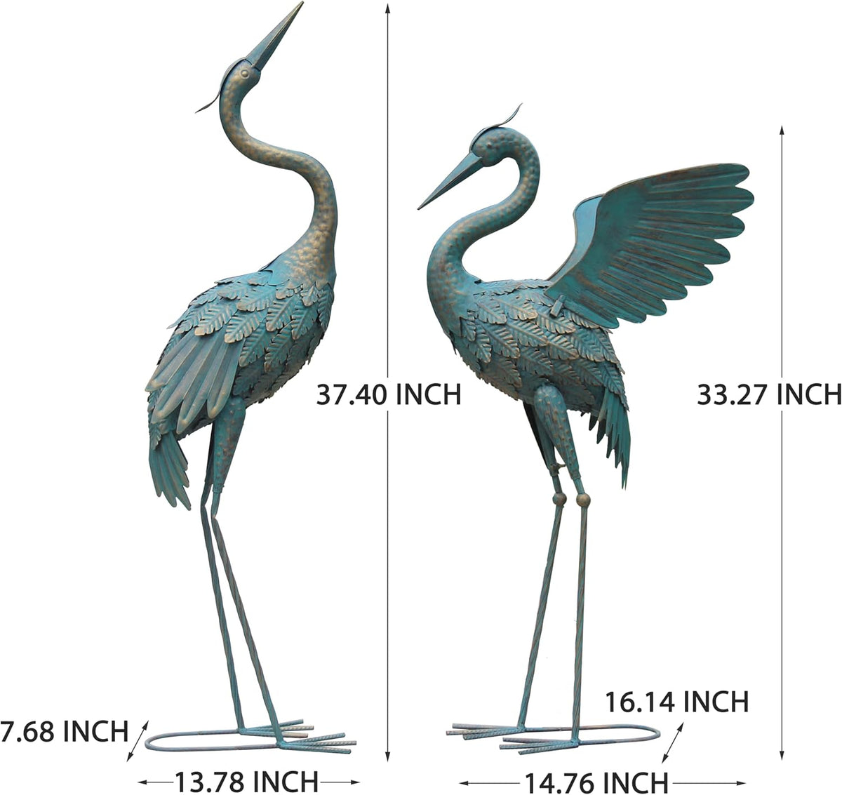 33-37 Inch Metal Crane Garden Statue Décor, Bird Garden Sculpture & Statues, Outdoor Decoration for
