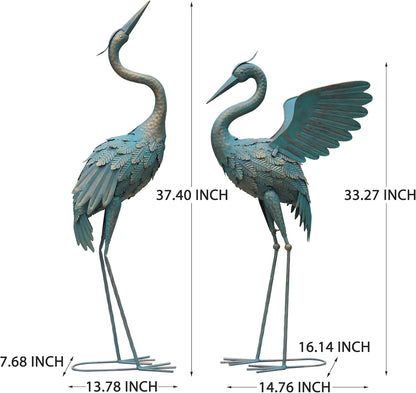 33-37 Inch Metal Crane Garden Statue Décor, Bird Garden Sculpture & Statues, Outdoor Decoration for