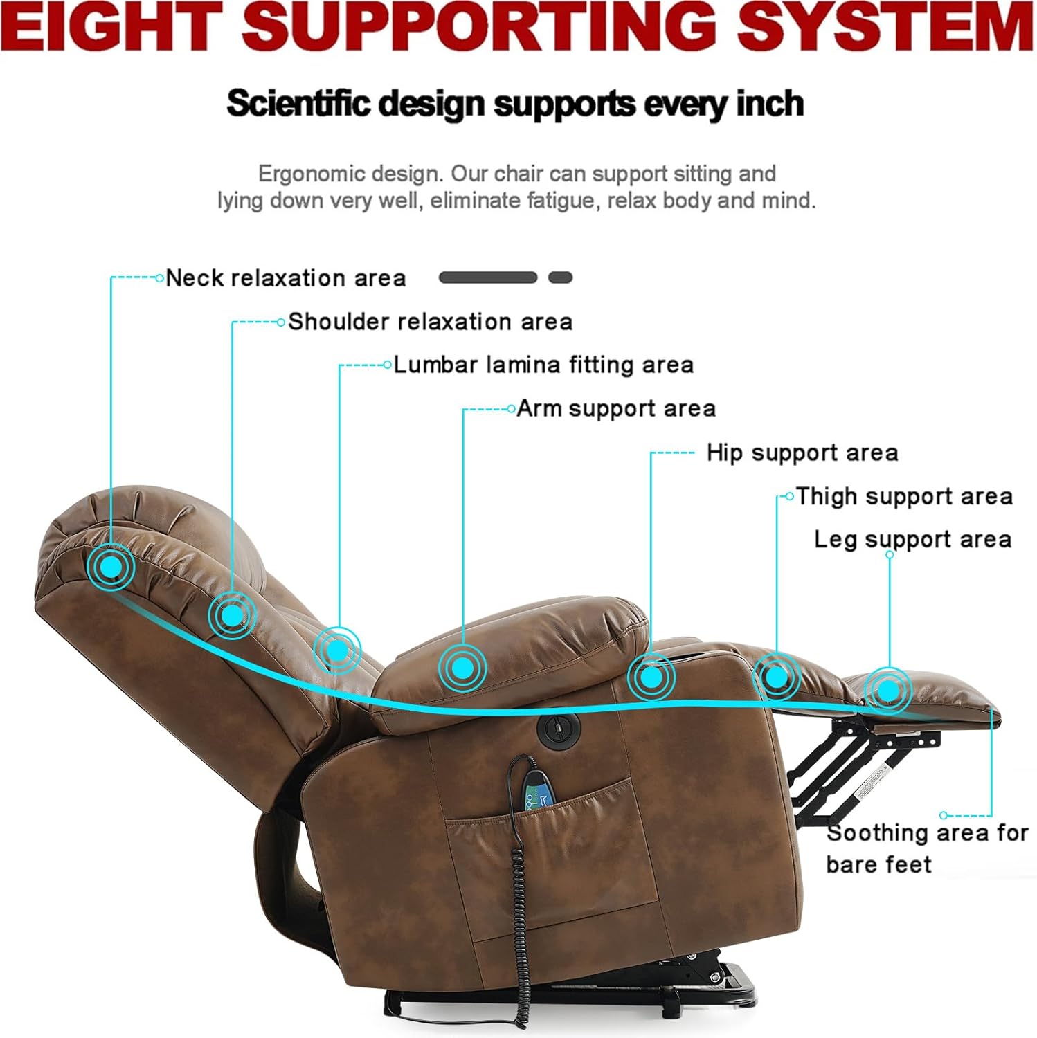 Power Lift Recliner Chair for Elderly Breathable Leather Recliner Chair with Massage and Heat for