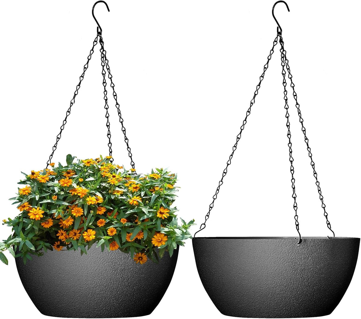 10 inch Hanging Planters for Outdoor Indoor Plants with Drainage Holes and Chain, 2 Pack Round