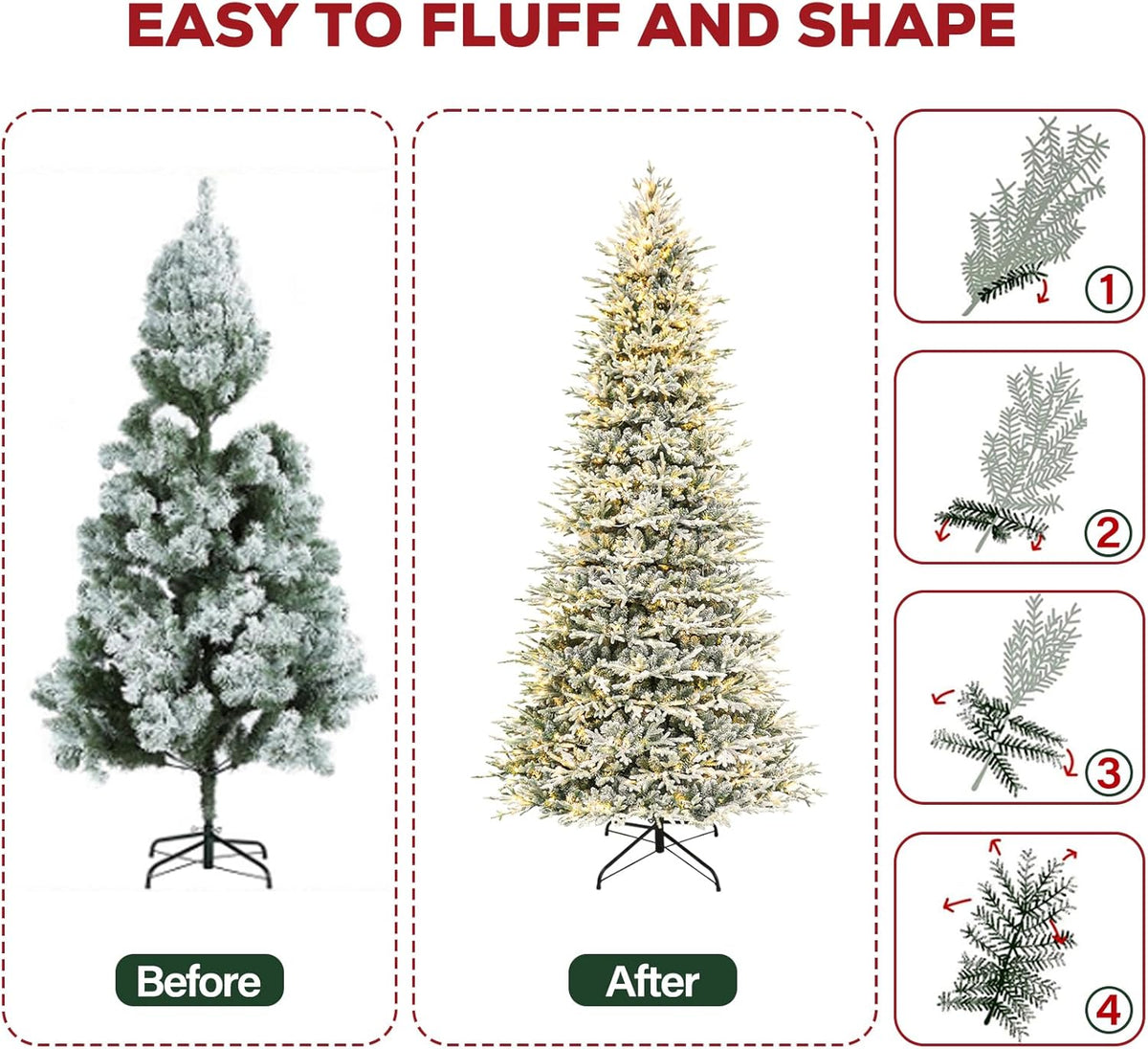 Hykolity 12 ft Prelit Snow Flocked Artificial Christmas Tree, 8109 PE&PVC Branch Tips, 850 Warm