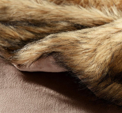 Luxury Plush Faux Fur Blanket King Size, Long Pile Golden Yellow with Black Tips Throw, Oversized