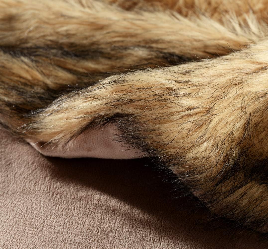 Luxury Plush Faux Fur Blanket Queen Size, Long Pile Golden Yellow with Black Tips Throw, Oversized