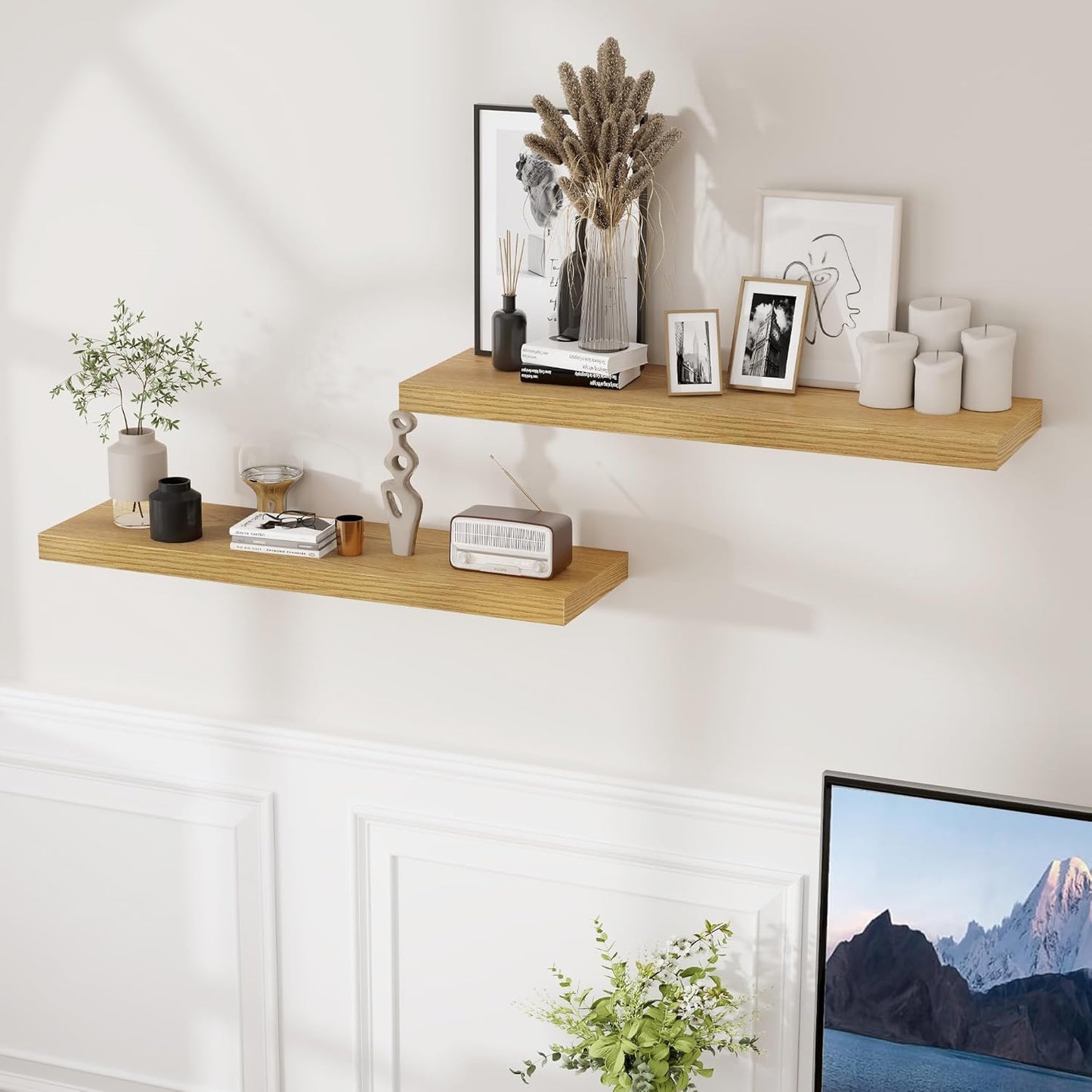 Fun Memories Rustic Wood Floating Shelves for Wall, 36 x 9 Wall Shelves Set of 2, Deep Floating