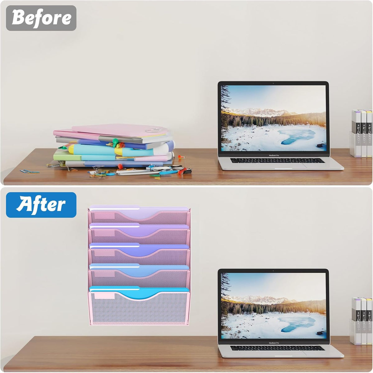 5 Tier Hanging Wall File Organizer, Mesh Mail Paper Orgnization Hanging File Folder Holder for Home