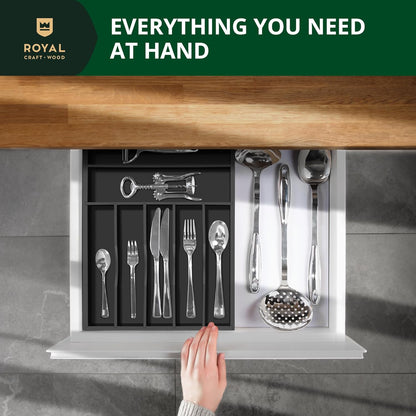 ROYAL CRAFT WOOD Luxury Bamboo Kitchen Drawer Organizer - Silverware Organizer - Utensil Holder and