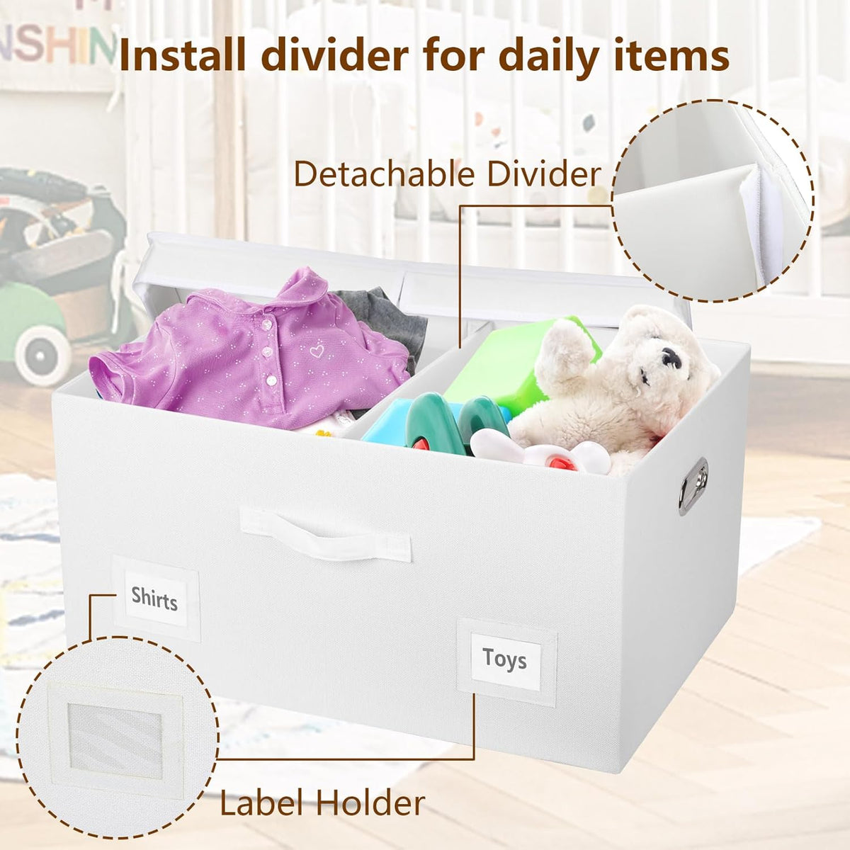 75 Quarts Extra Large Decorative Storage Bins with Lids, 1 Pack White Collapsible Storage Bins with
