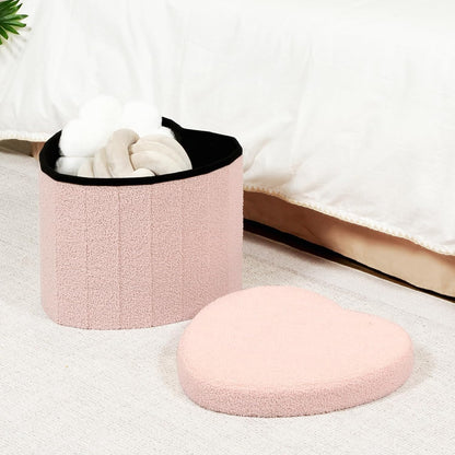 B FSOBEIIALEO Storage Ottoman Cube, Heart Shaped Ottomans with Storage Foot Stool Footrest for