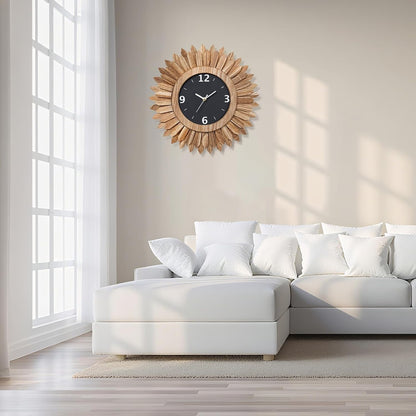 Honiway 16 Inch Wall Clocks, Rustic Wood Boho Sunburst Decorative Wall Clock Battery Operated