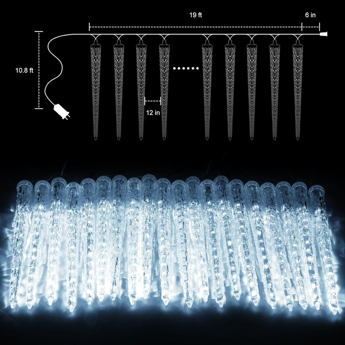 Christmas Meteor Shower Icicle Lights Outdoor, 19.8Ft With 20 Large Tube 480 LED Dropping Effect
