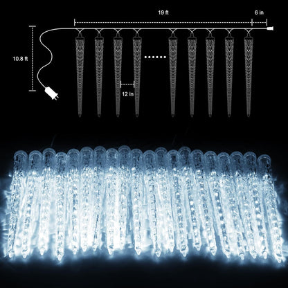 Christmas Meteor Shower Icicle Lights Outdoor, 19.8Ft With 20 Large Tube 480 LED Dropping Effect